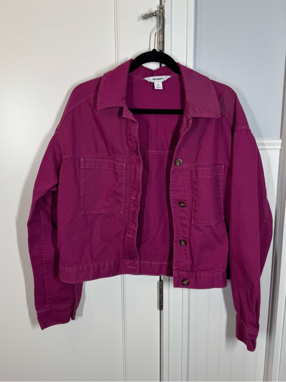Old Navy Crop Utility Jacket Women's Size Large TALL Boysenberry Twill‎ Casual